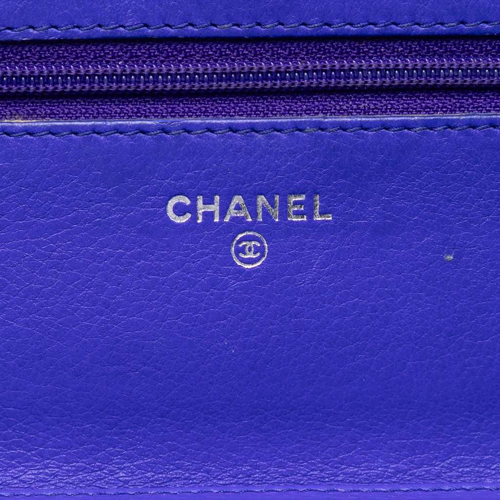 Chanel CC Quilted Calfskin Fancy Wallet On Chain Blue Leather Very good condition - Box View