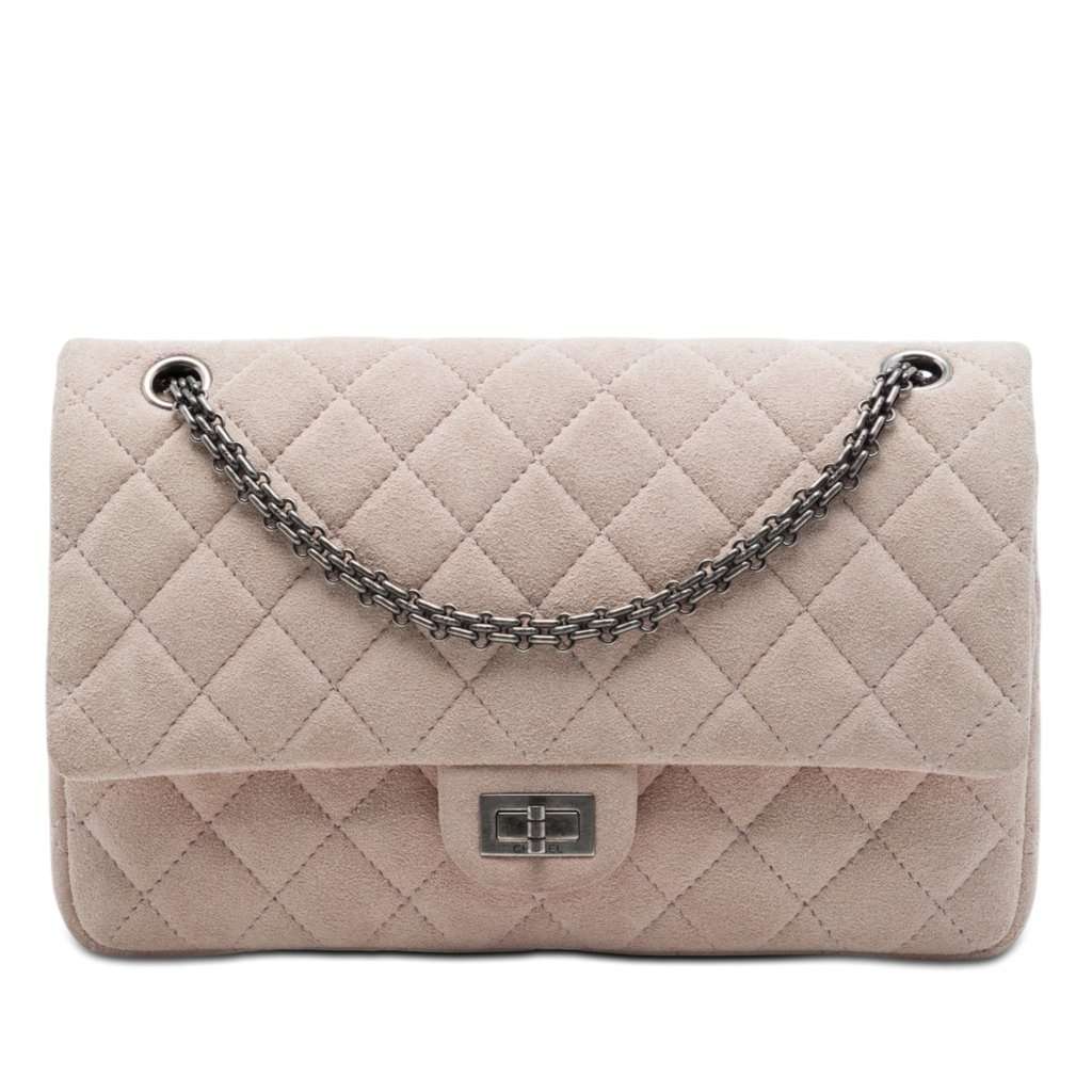 Chanel Quilted Suede Reissue 2.55 Double Flap 226 Pink Leather Very good condition - Front View