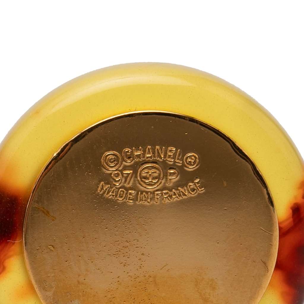 Chanel Gold Plated Tortoise Shell Coin Clip On Earrings Gold Metal Very good condition - Inside View