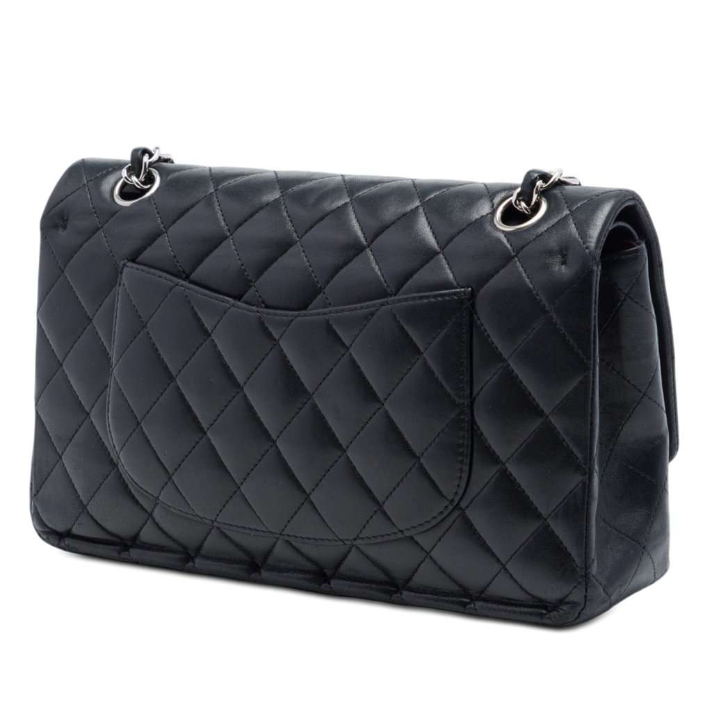 Chanel Medium Classic Lambskin Double Flap Black Leather Very good - Back View