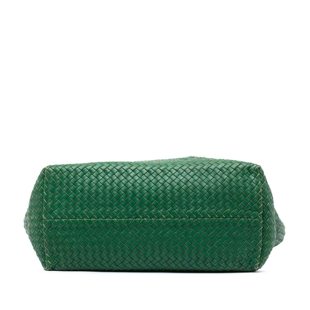 Bottega Veneta Limited Edition Large Lambskin Intreccio Cabat Tote Green Leather Very good condition - Inside View