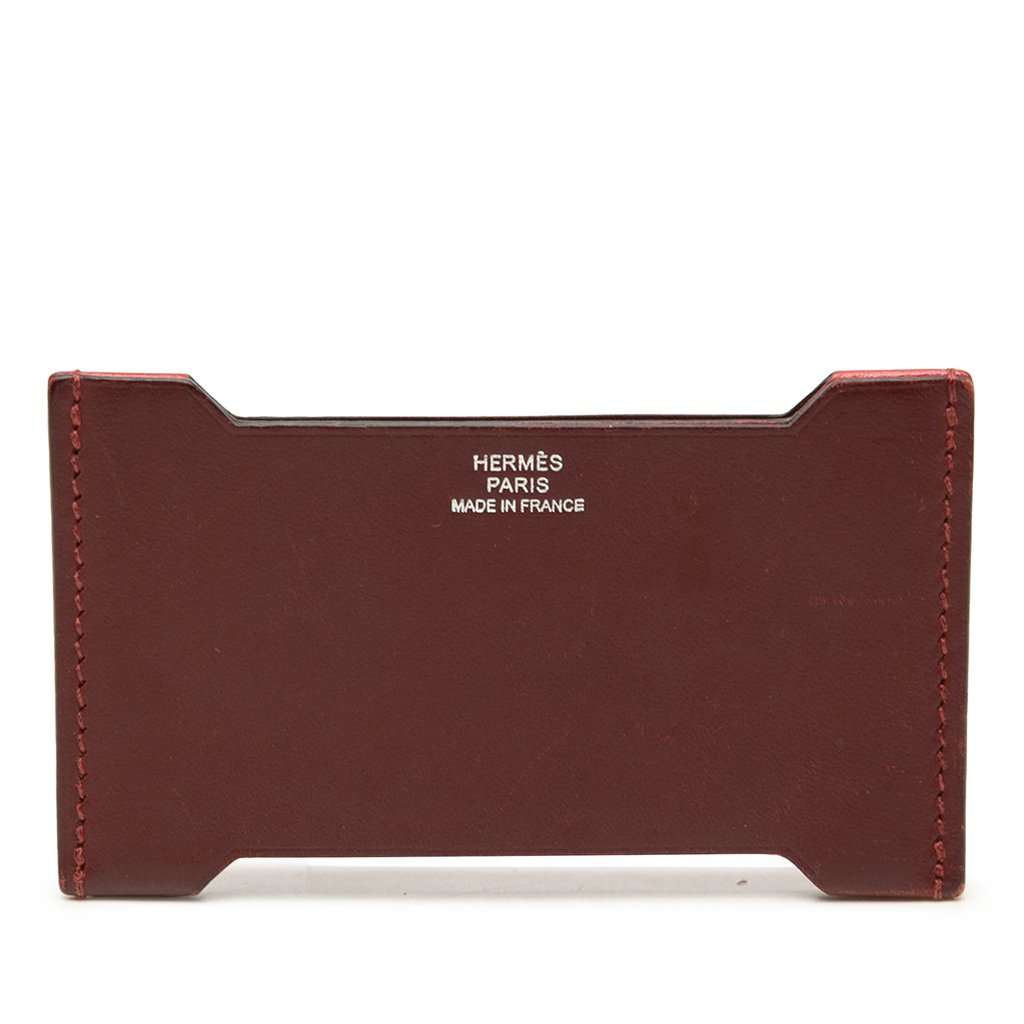 Hermès Tadelakt and Sombrero Manhattan Card Holder Red Leather Very good condition - Front View