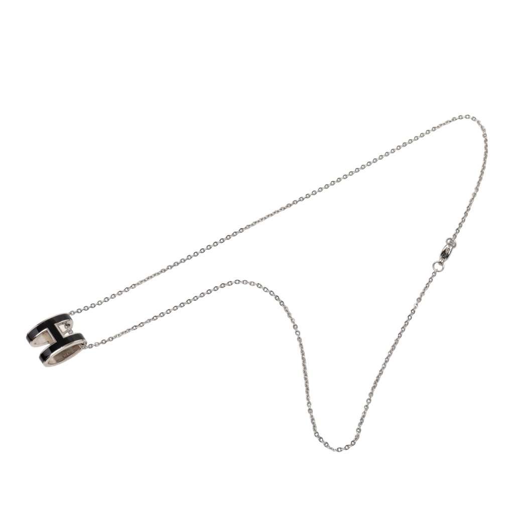 Hermès Palladium Plated Enamel Pop H Pendant Necklace Silver Metal Very good - Front View