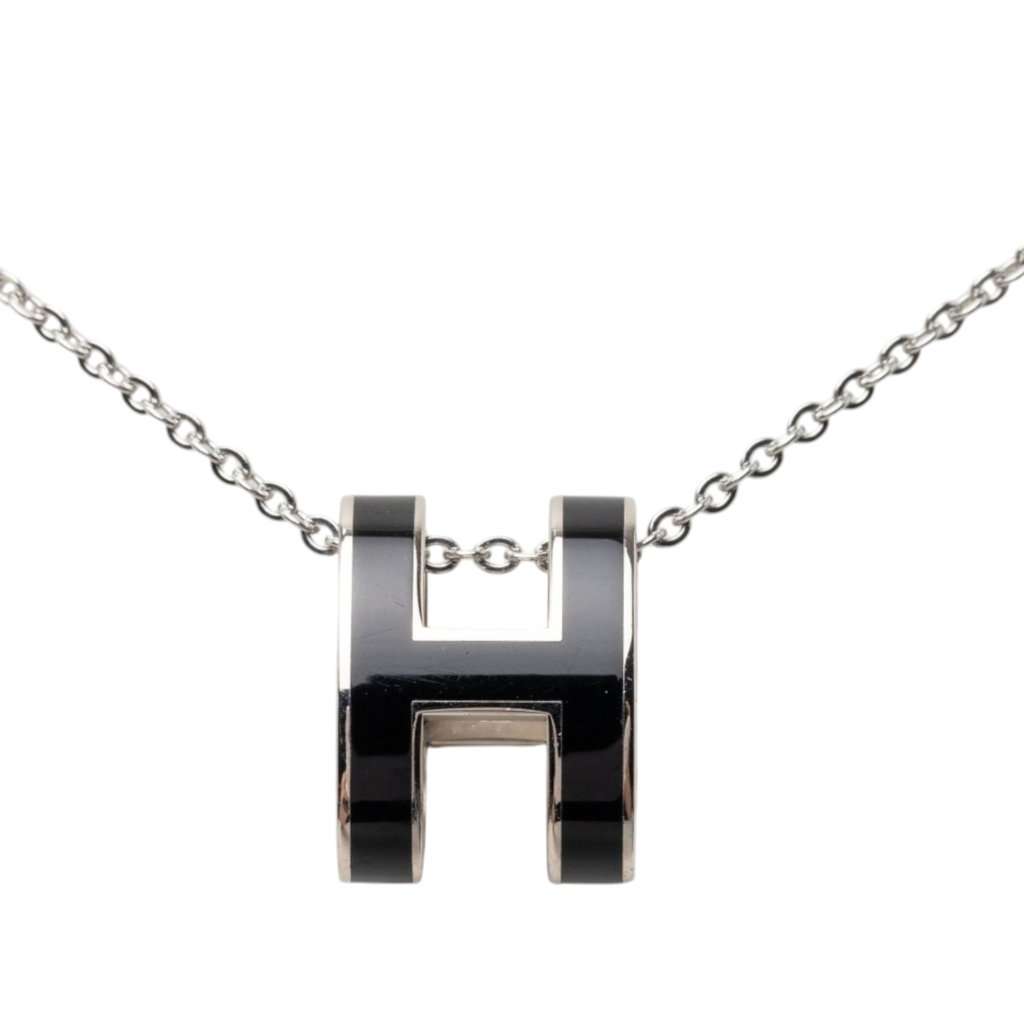 Hermès Palladium Plated Enamel Pop H Pendant Necklace Silver Metal Very good - Back View