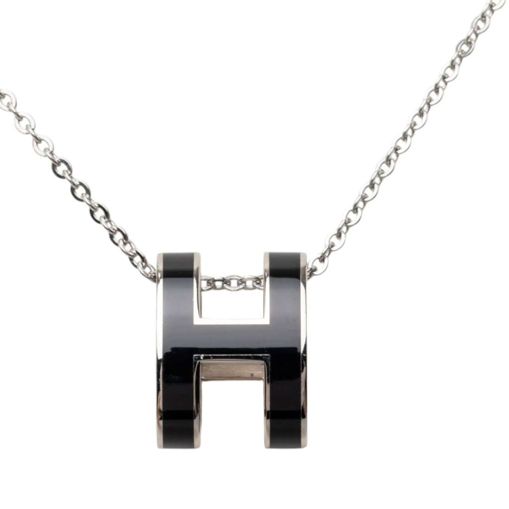 Hermès Palladium Plated Enamel Pop H Pendant Necklace Silver Metal Very good - Inside View