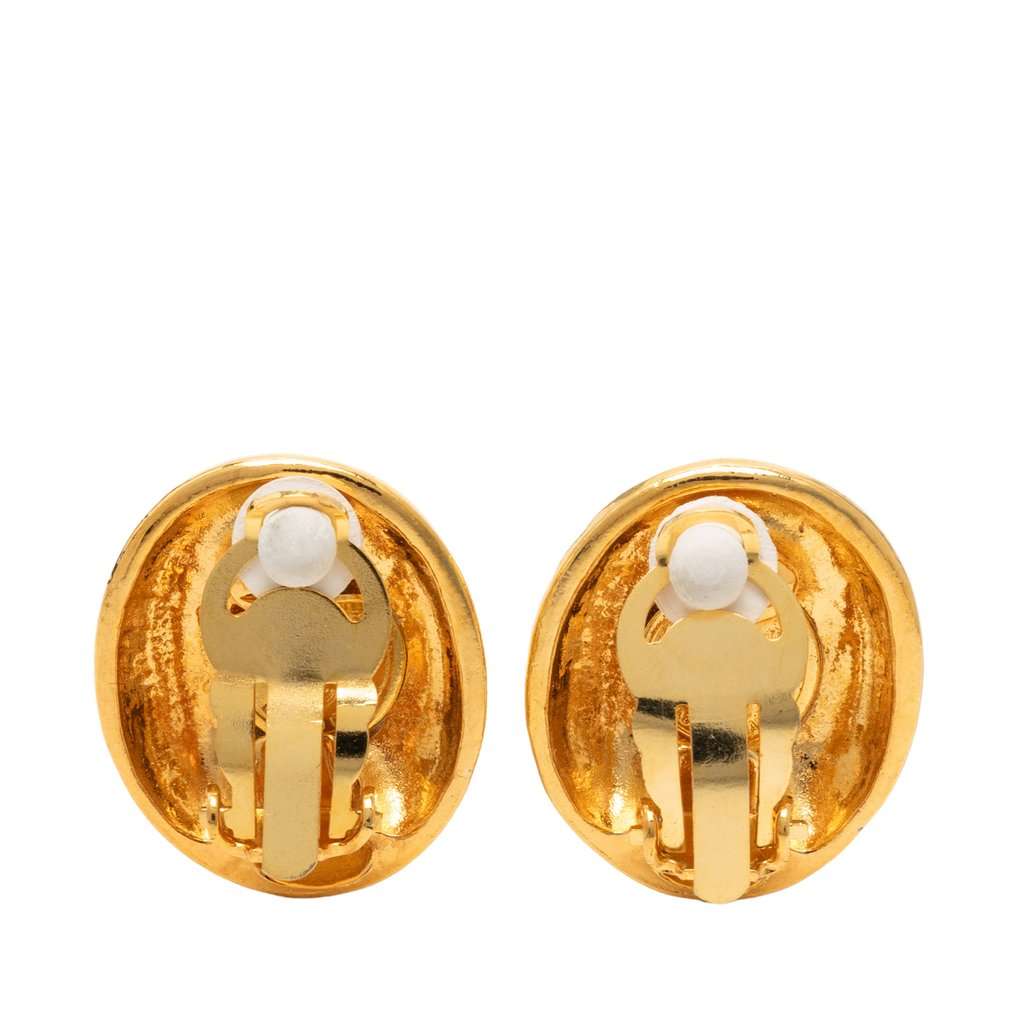 Chanel Gold Plated Mademoiselle Oval Clip On Earrings Gold Metal Very good - Back View