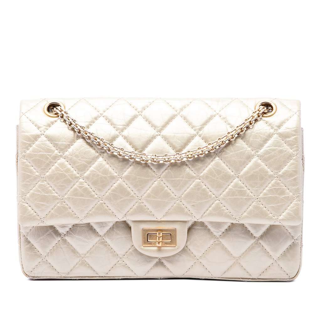 Chanel Quilted Metallic Aged Calfskin Reissue 2.55 Double Flap 226 Gold Leather Very good condition - Front View