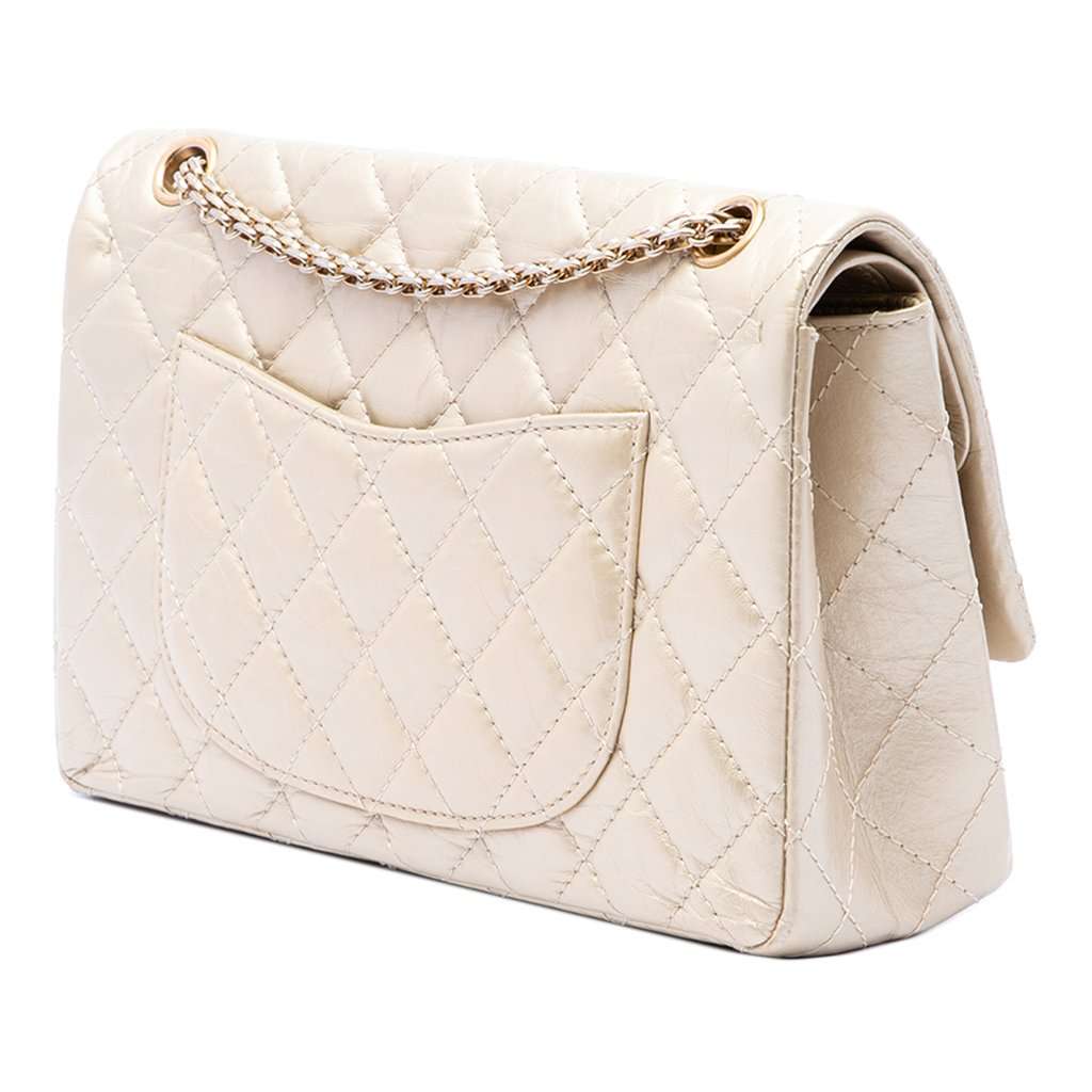 Chanel Quilted Metallic Aged Calfskin Reissue 2.55 Double Flap 226 Gold Leather Very good condition - Back View