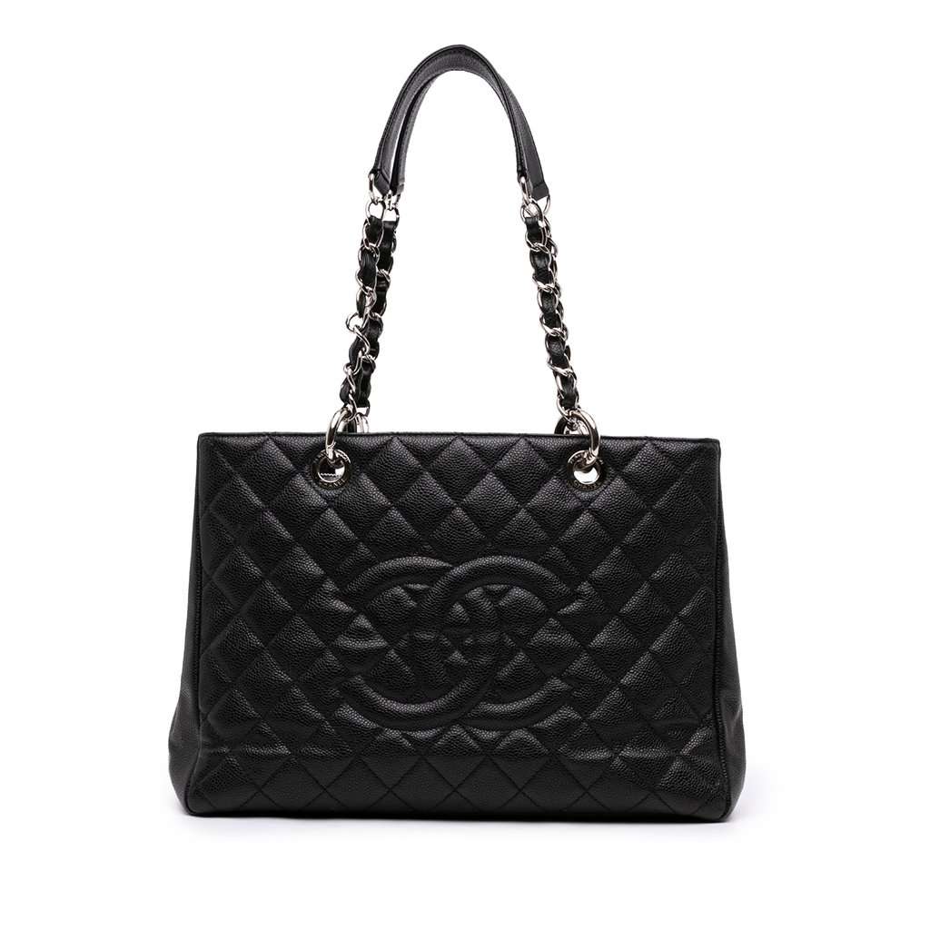 Chanel Caviar Grand Shopping Tote Black Leather Very good - Front View