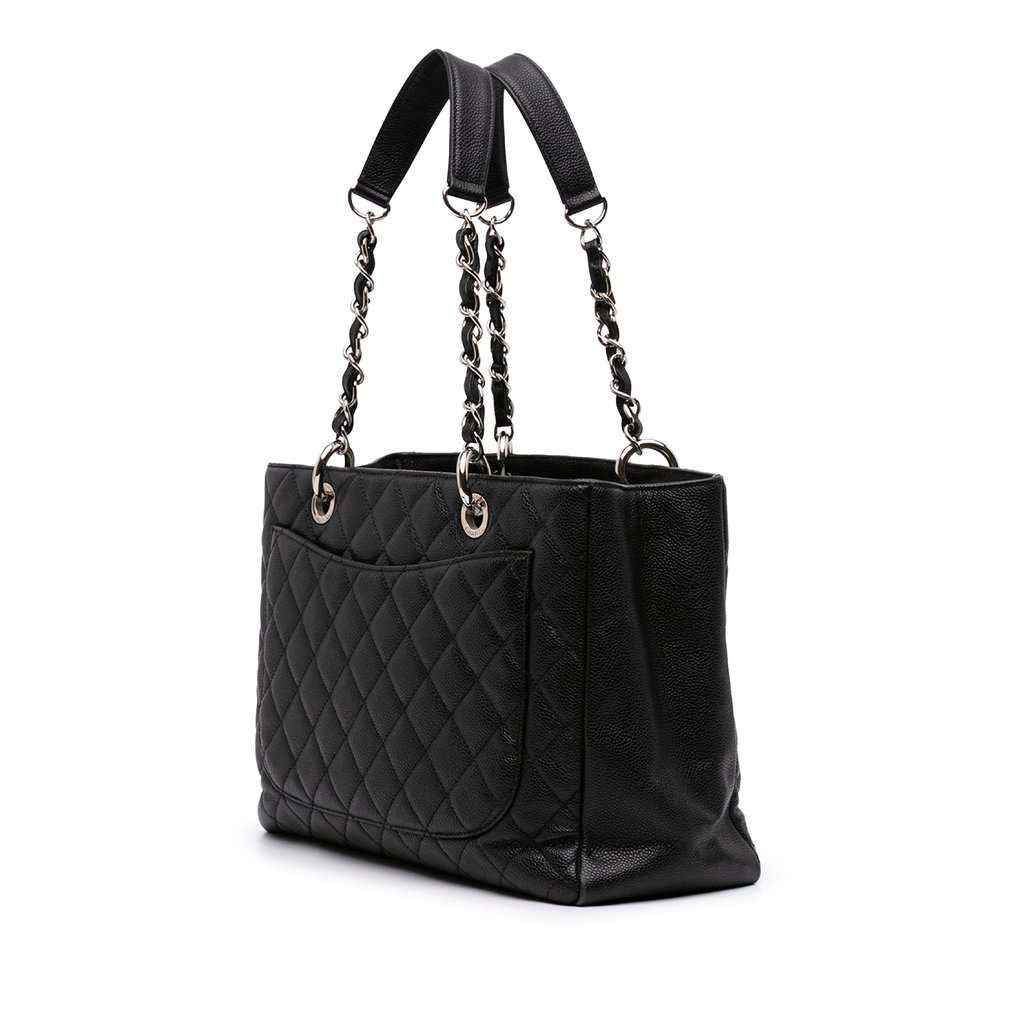 Chanel Caviar Grand Shopping Tote Black Leather Very good - Back View