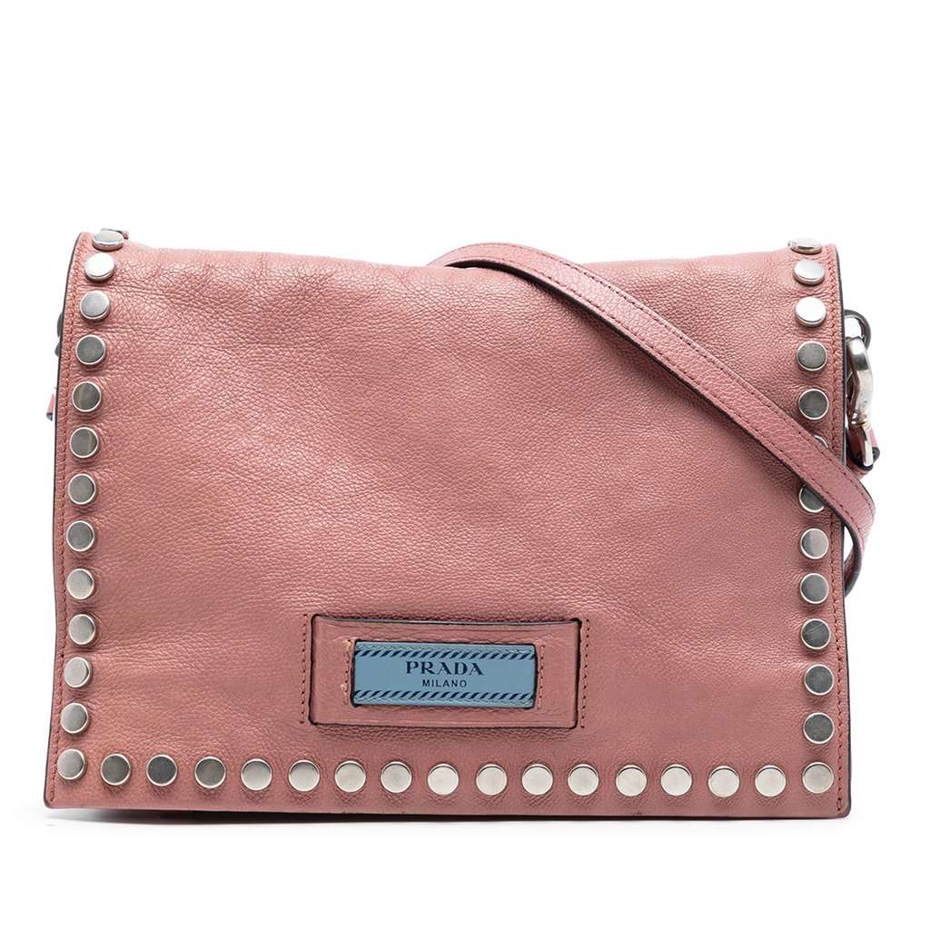 Prada Glace Calfskin Studded Etiquette Flap Pink Leather Very good condition - Front View