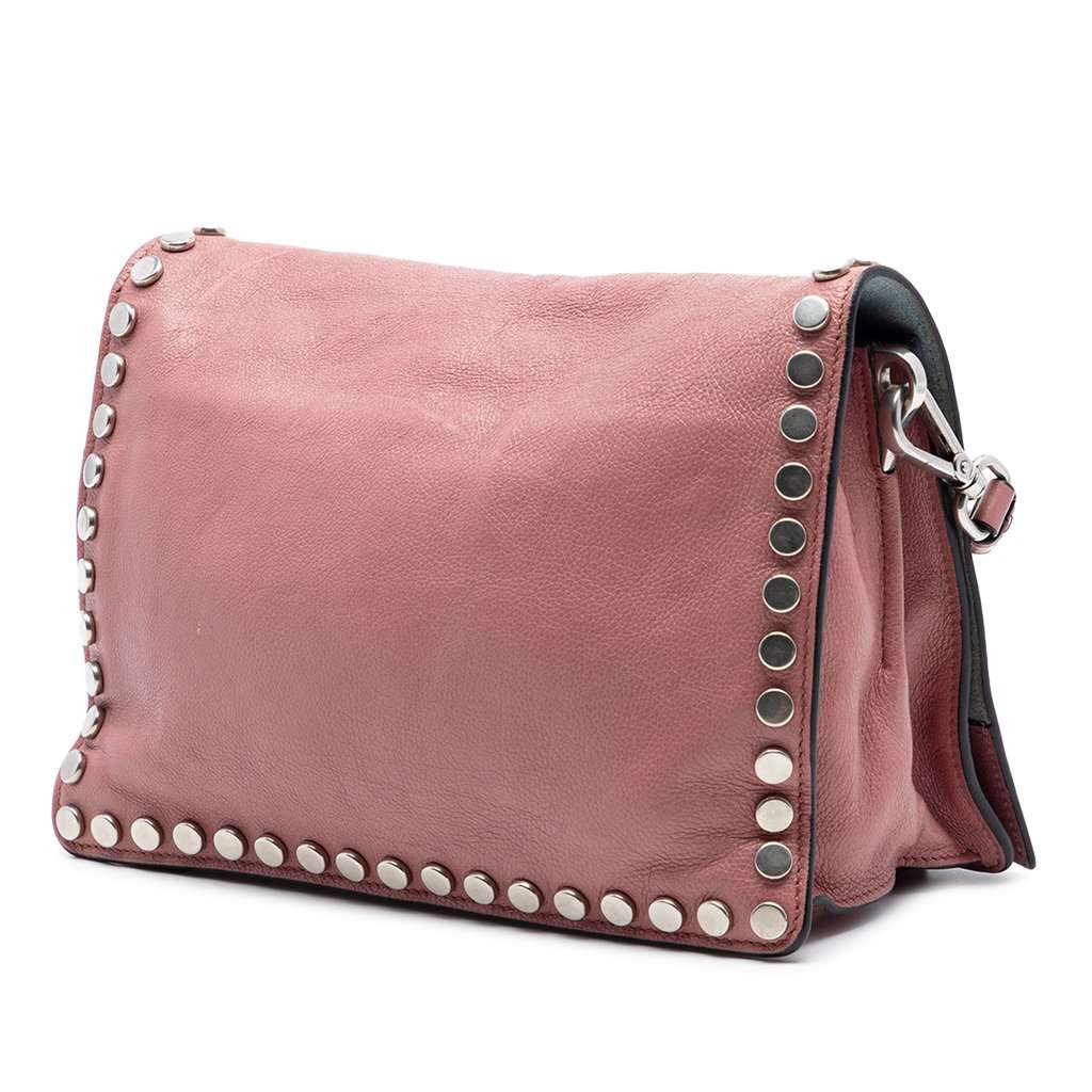 Prada Glace Calfskin Studded Etiquette Flap Pink Leather Very good condition - Back View