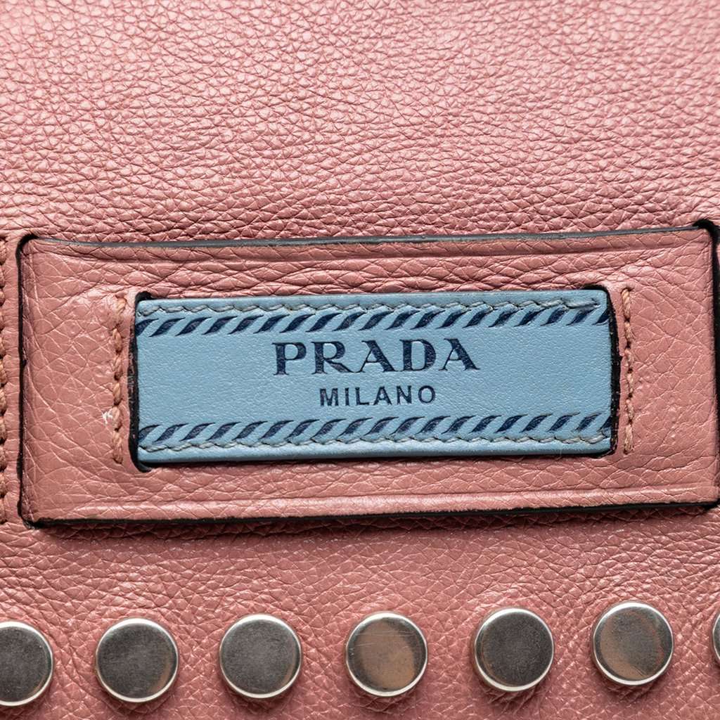 Prada Glace Calfskin Studded Etiquette Flap Pink Leather Very good condition - Box View