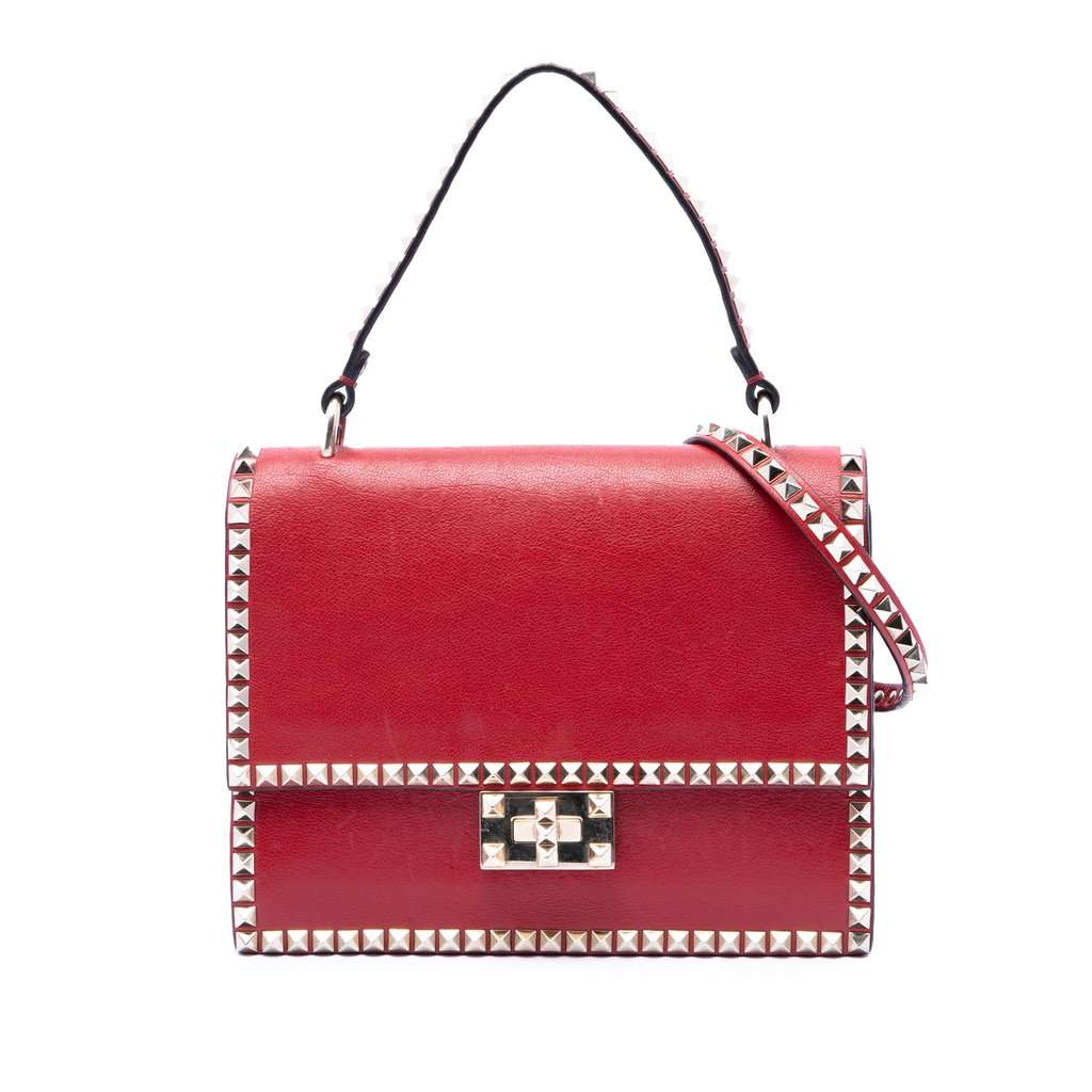 Valentino Leather Rockstud No Limit Satchel Red Leather Very good - Front View