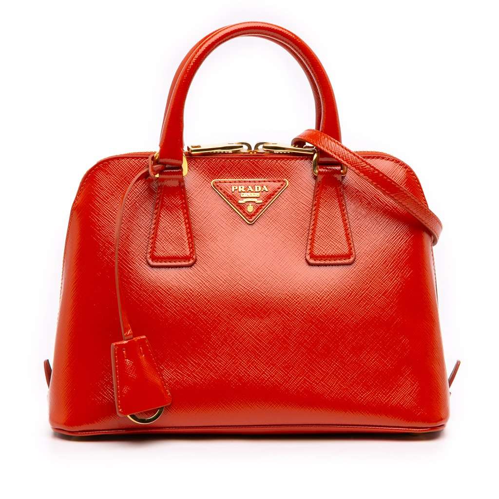 Prada Small Saffiano Vernice Promenade Satchel Orange Leather Very good condition - Front View
