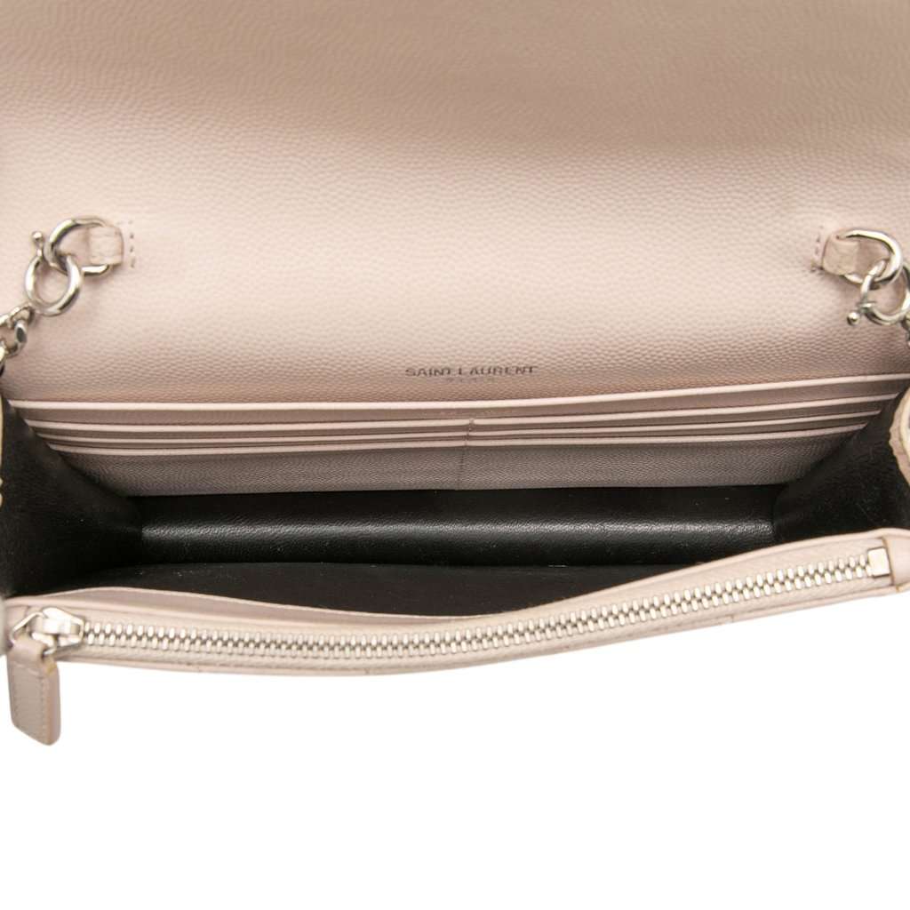 Saint Laurent Grain De Poudre Chevron Cassandre Envelope Chain Wallet Brown Leather Very good - Model View