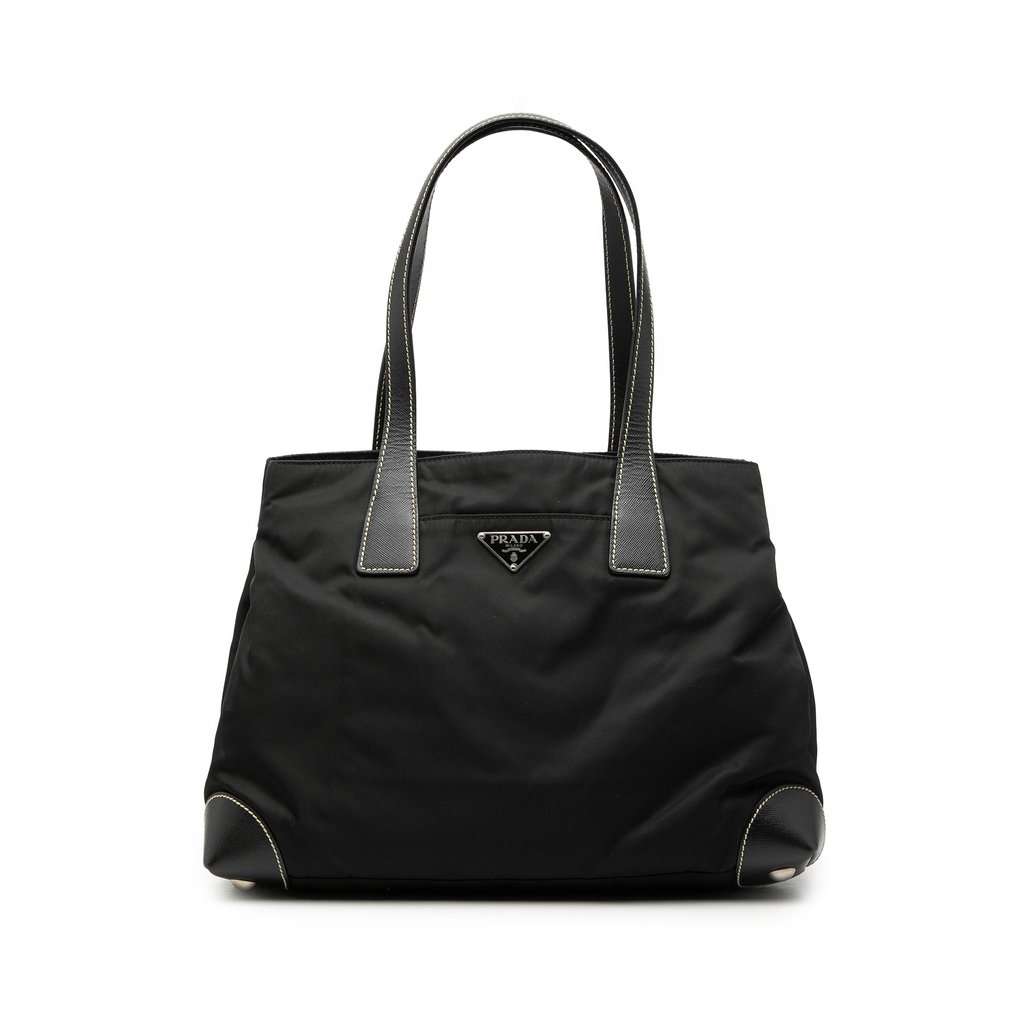 Prada Saffiano Trimmed Tessuto Shopper Tote Black Very good condition - Front View
