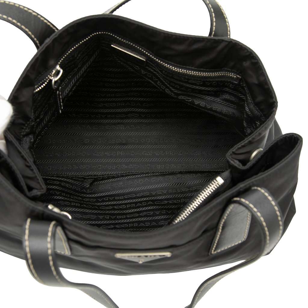 Prada Saffiano Trimmed Tessuto Shopper Tote Black Very good condition - Model View
