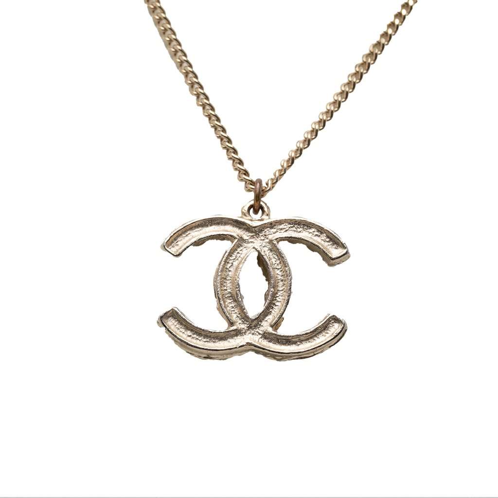 Chanel CC Gold Plated Faux Pearl Pendant Necklace Gold Metal Very good condition - Back View