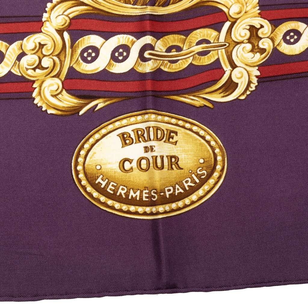 Hermès Bride de Cour Silk Scarf 90 Purple Very good condition - Box View