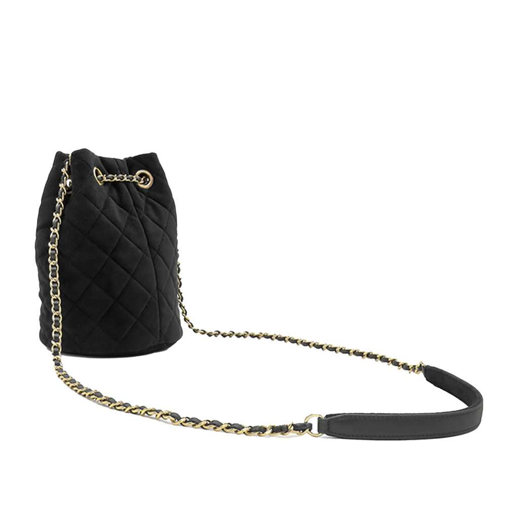 Chanel Quilted Velvet Crystal Pearl Crush Bucket Bag Black Very good condition - Back View