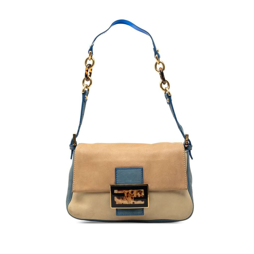 Fendi Mini Suede and Calfskin Colorblock Tortoiseshell Chain Mamma Forever Brown Leather Very good - Front View