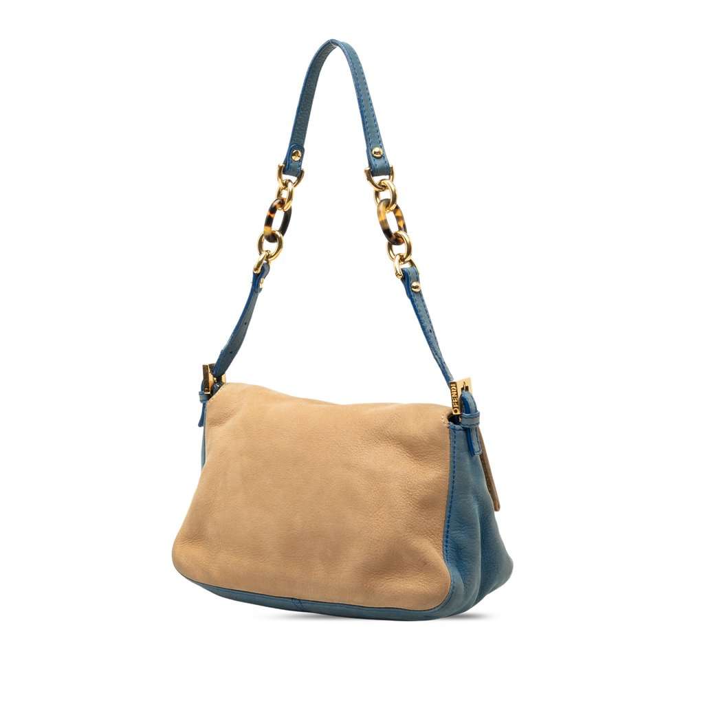 Fendi Mini Suede and Calfskin Colorblock Tortoiseshell Chain Mamma Forever Brown Leather Very good - Back View
