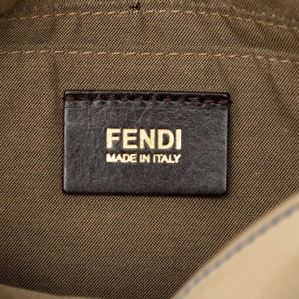 Fendi Mini Suede and Calfskin Colorblock Tortoiseshell Chain Mamma Forever Brown Leather Very good - Box View