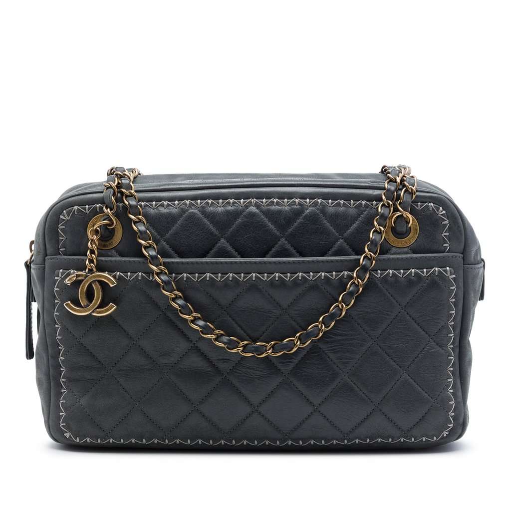 Chanel CC Quilted Iridescent Calfskin Whipstitch Camera Bag Black Leather Very good - Front View