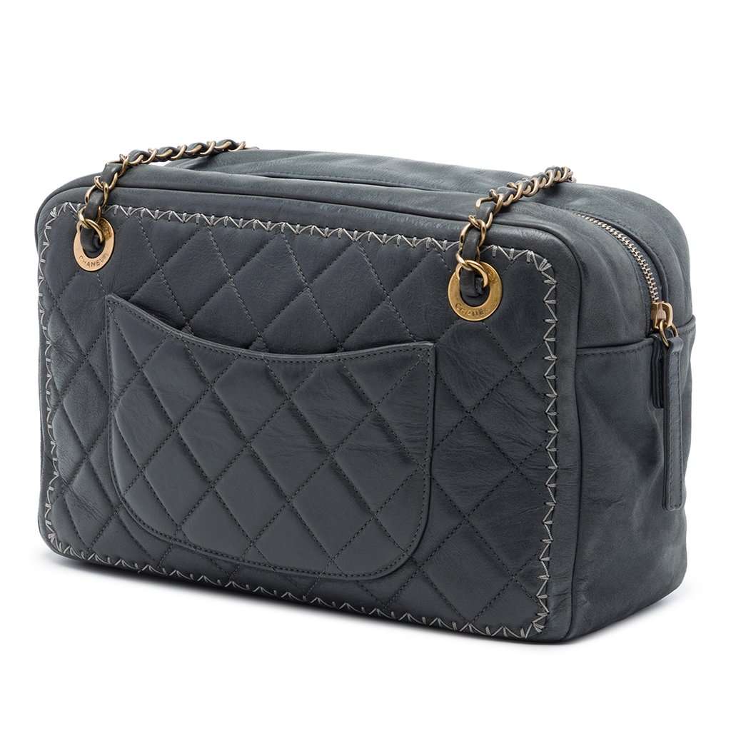 Chanel CC Quilted Iridescent Calfskin Whipstitch Camera Bag Black Leather Very good - Back View
