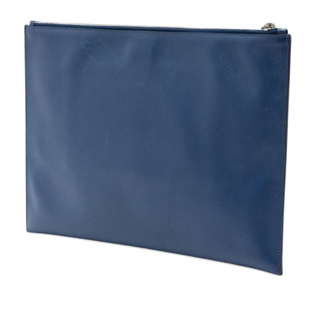 Prada Saffiano Bellboy Voyage Clutch Blue Leather Very good condition - Back View