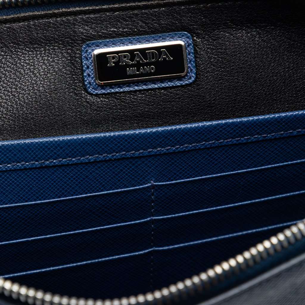 Prada Saffiano Bellboy Voyage Clutch Blue Leather Very good condition - Box View