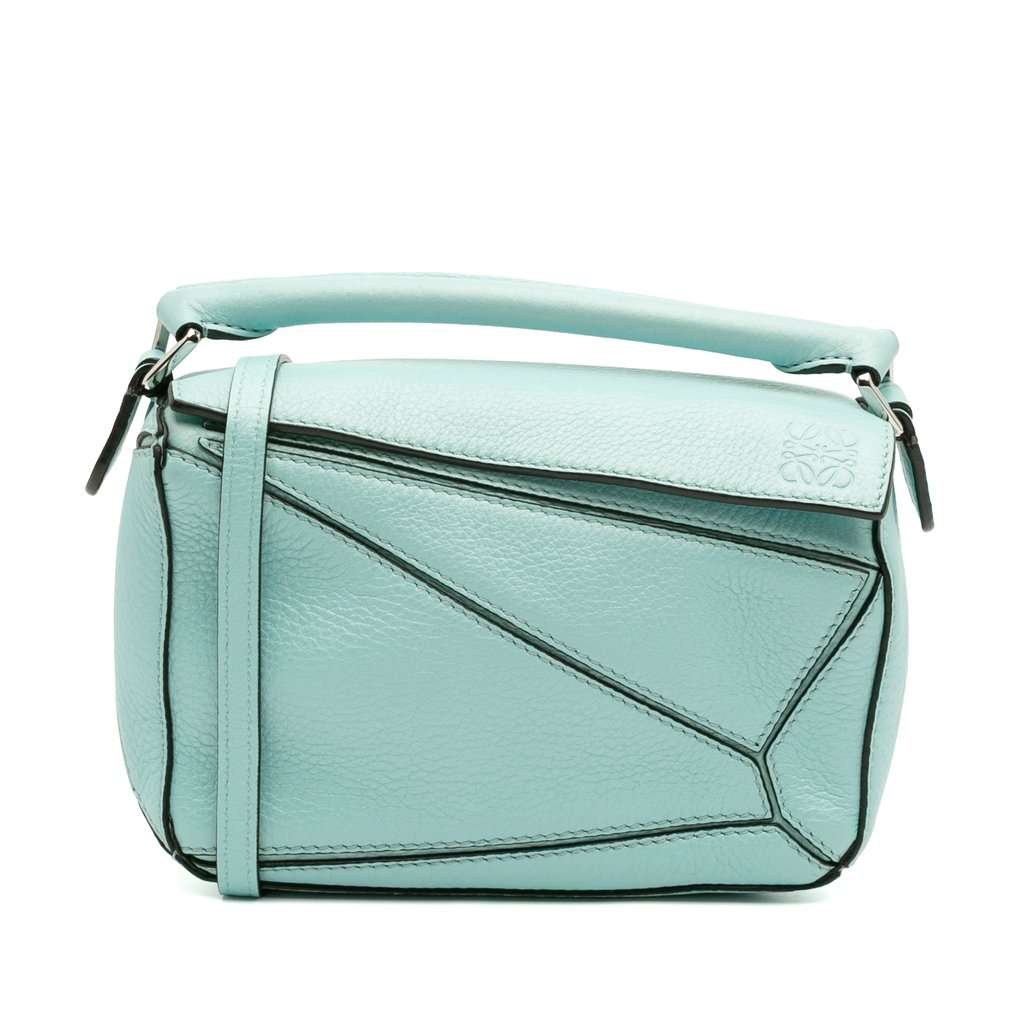 LOEWE Mini Calfskin Puzzle Satchel Blue Leather Very good condition - Front View