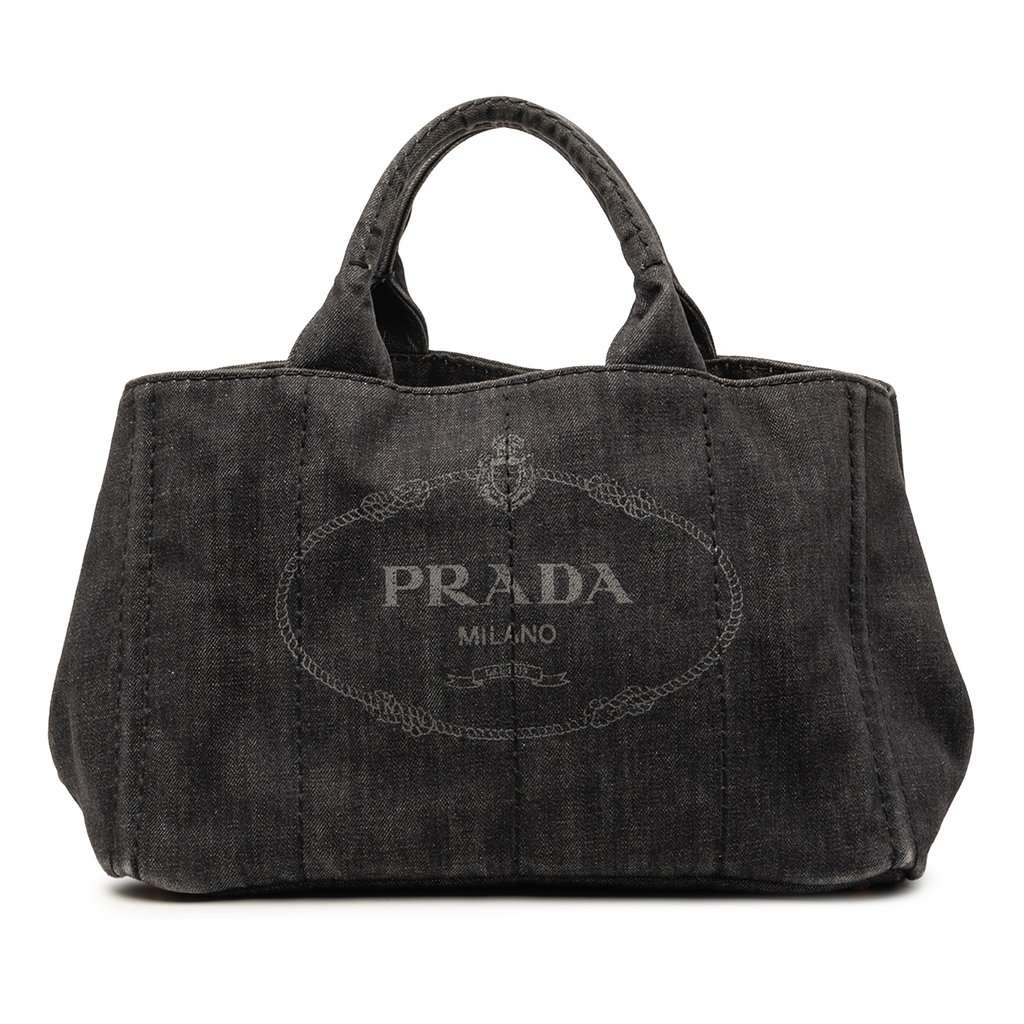 Prada Denim Canapa Logo Satchel Black Very good condition - Front View