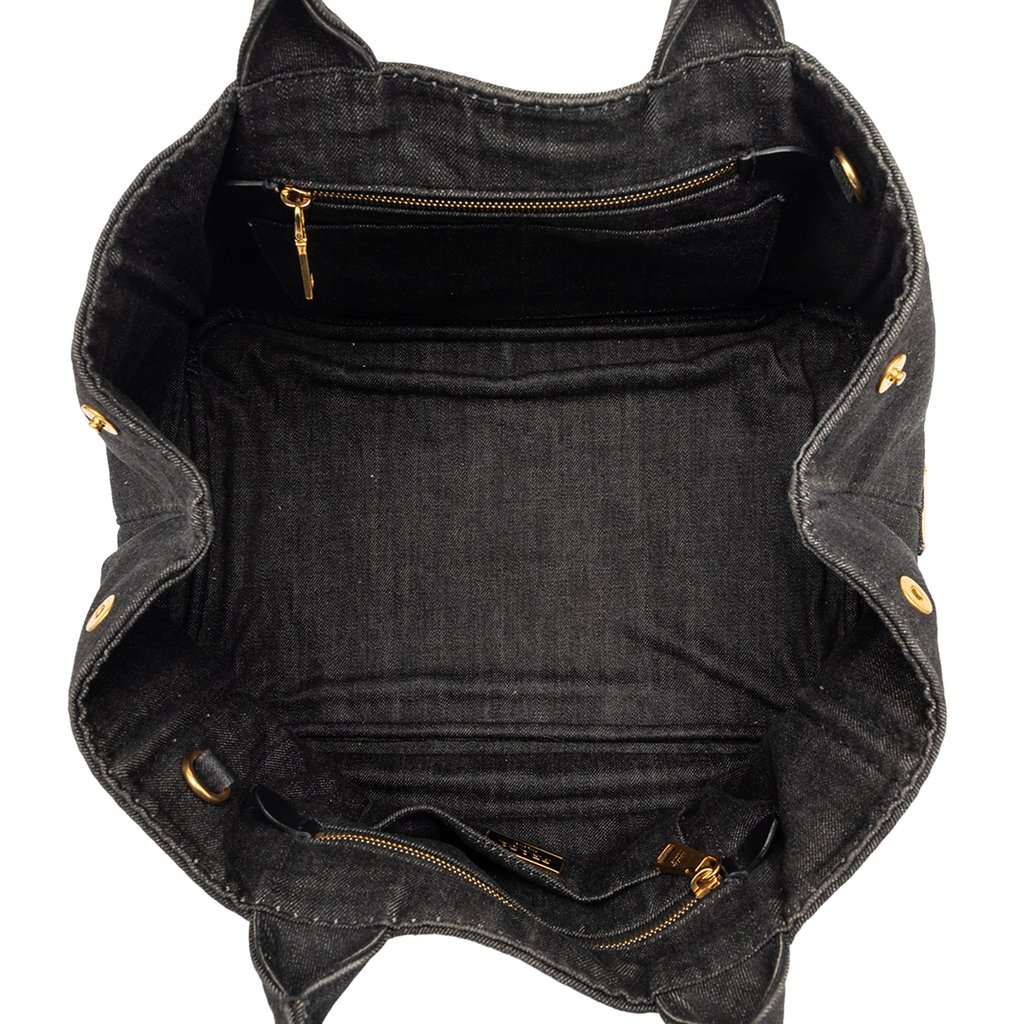 Prada Denim Canapa Logo Satchel Black Very good condition - Model View
