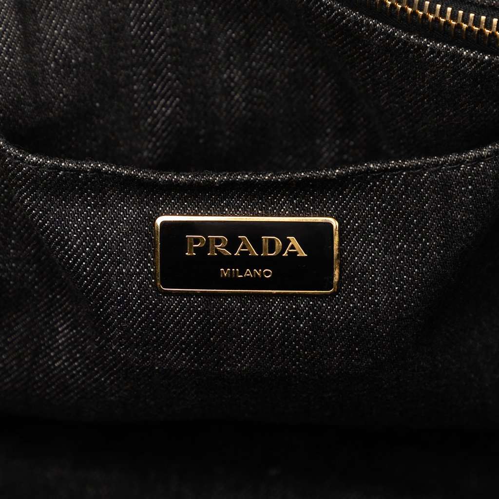 Prada Denim Canapa Logo Satchel Black Very good condition - Box View