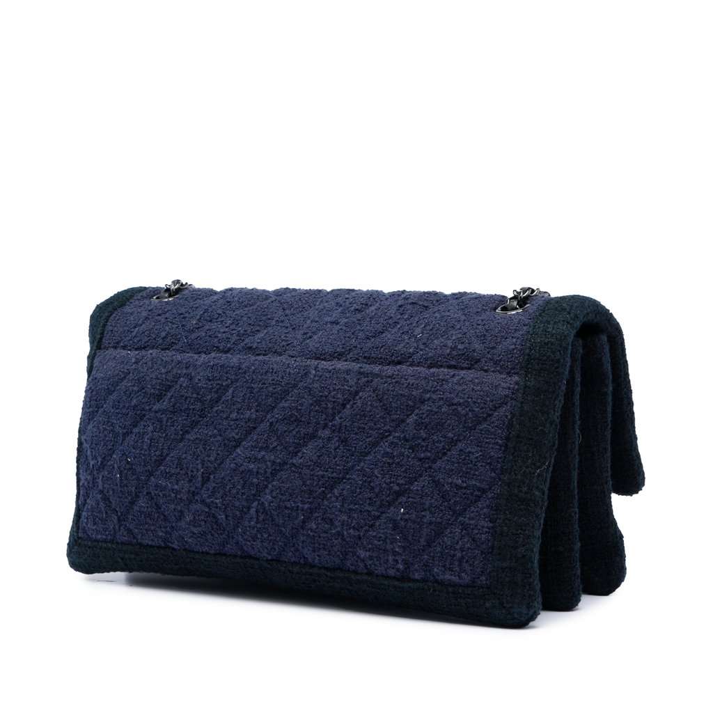 Chanel CC Quilted Tweed Accordion Flap Blue Very good condition - Back View