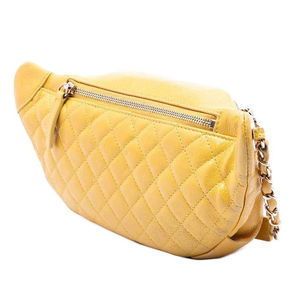 Chanel Quilted Lambskin Classic Bi Waist Bag Yellow Leather Very good condition - Back View