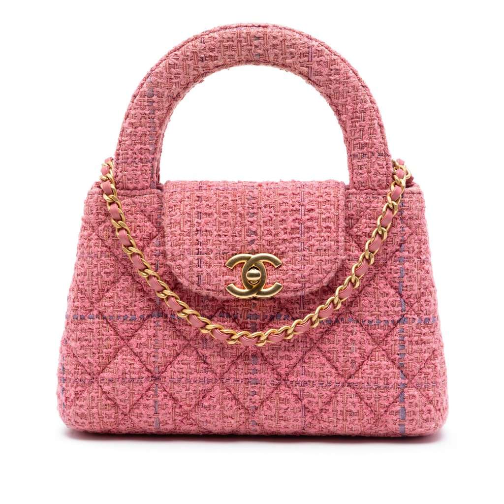 Chanel Nano Quilted Tweed Kelly Shopper Bag Pink Very good condition - Front View