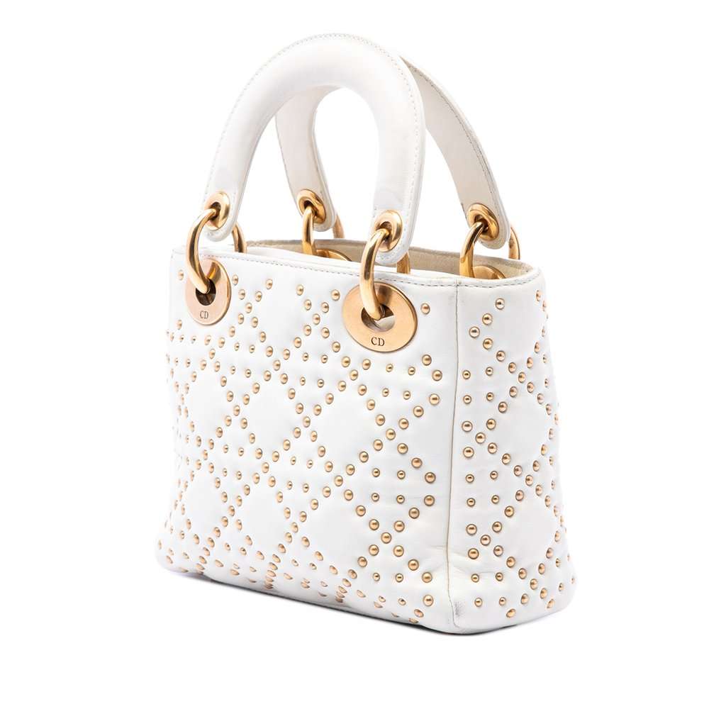 Dior Mini Lambskin Cannage Studded Supple Lady Dior White Leather Very good condition - Back View