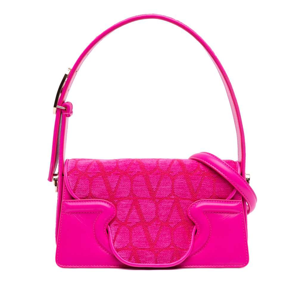 Valentino La Petit Leather Trimmed Toile Deuxieme Iconographe Satchel Pink Very good condition - Front View