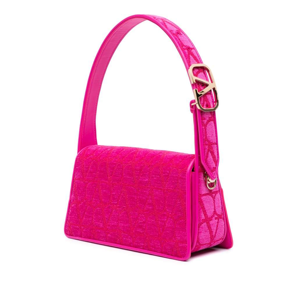 Valentino La Petit Leather Trimmed Toile Deuxieme Iconographe Satchel Pink Very good condition - Back View