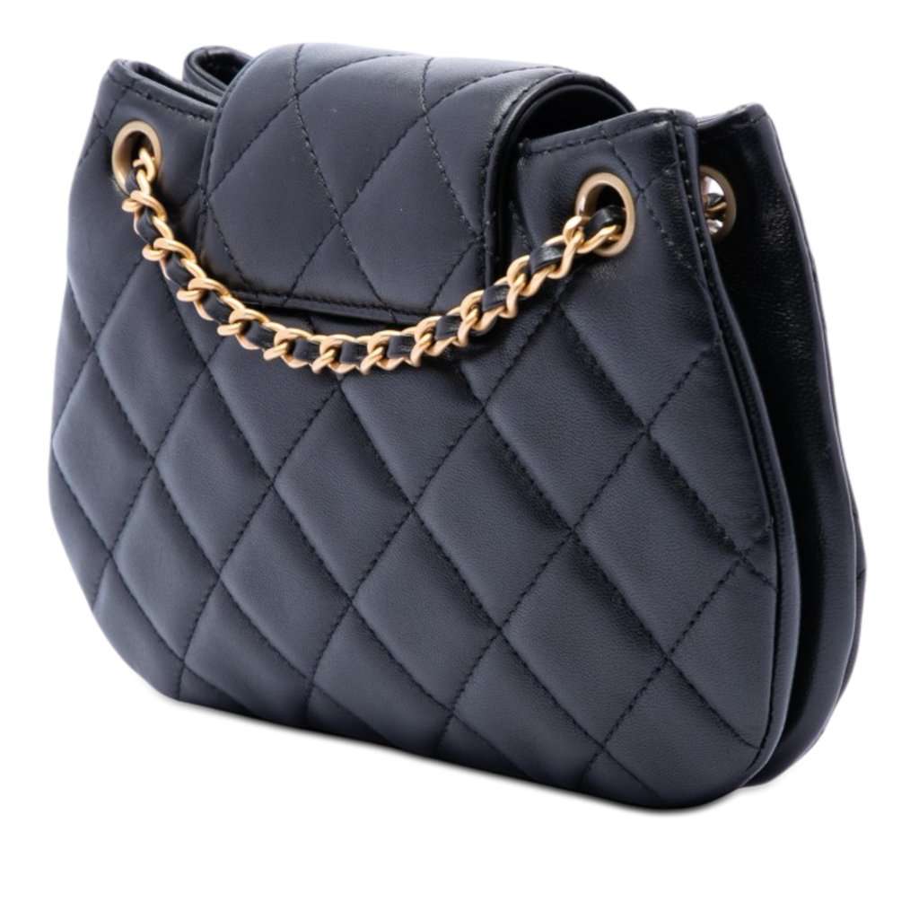 Chanel Small Quilted Lambskin Giant CC Chain Compartment Messenger Bag Black Leather Very good condition - Back View