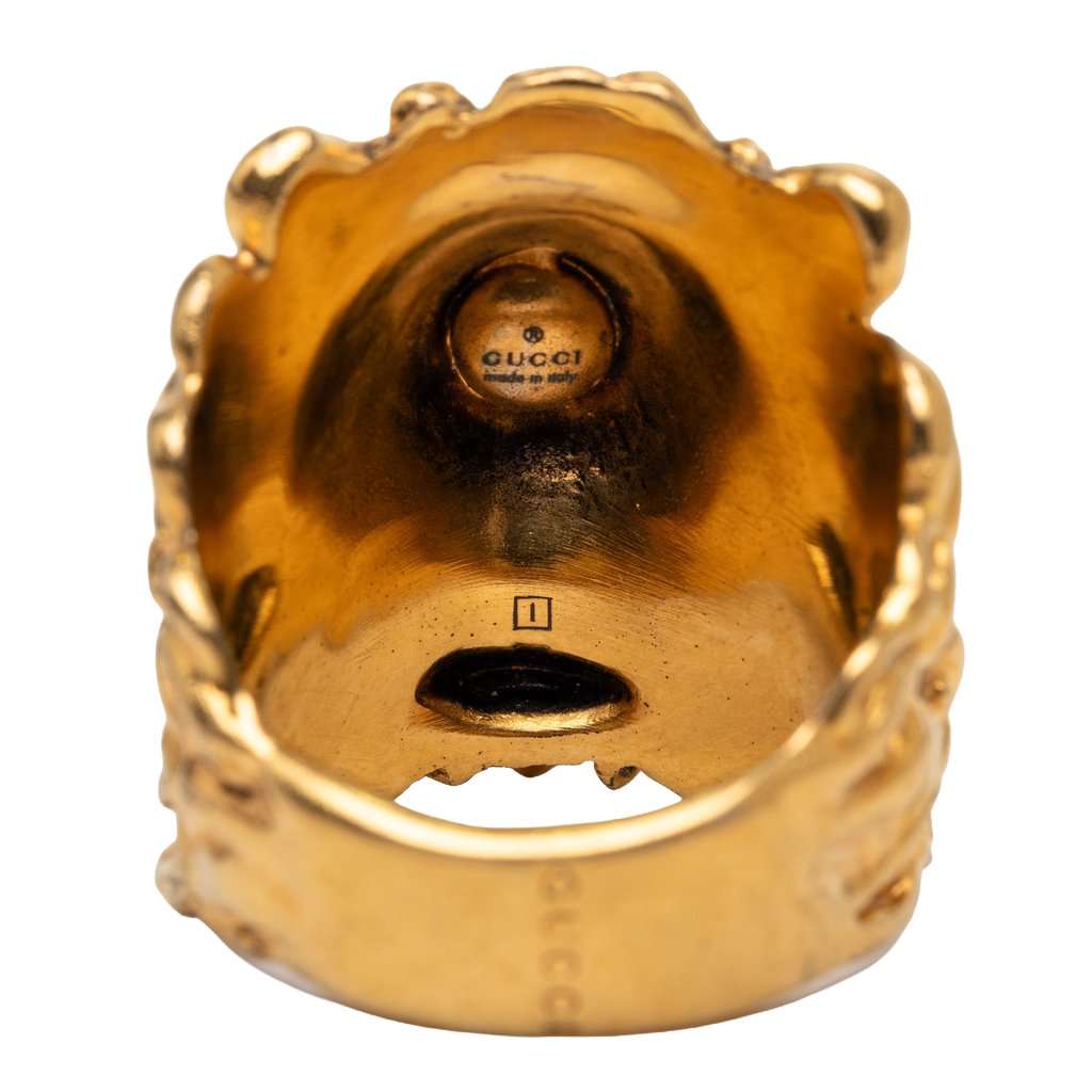 Gucci Gold Plated Lion Head Ring Gold Metal Very good - Box View