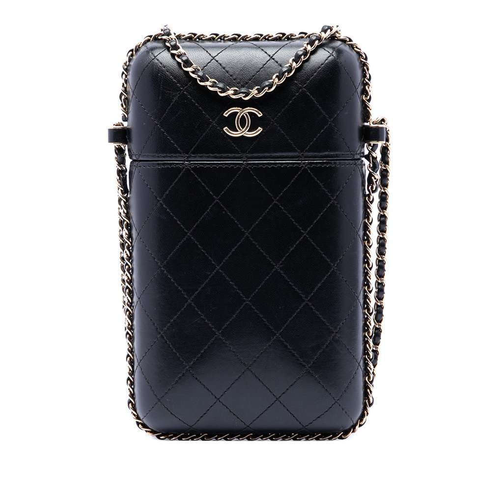 Chanel CC Quilted Lambskin Chain Around Phone Holder Black Leather Very good condition - Front View