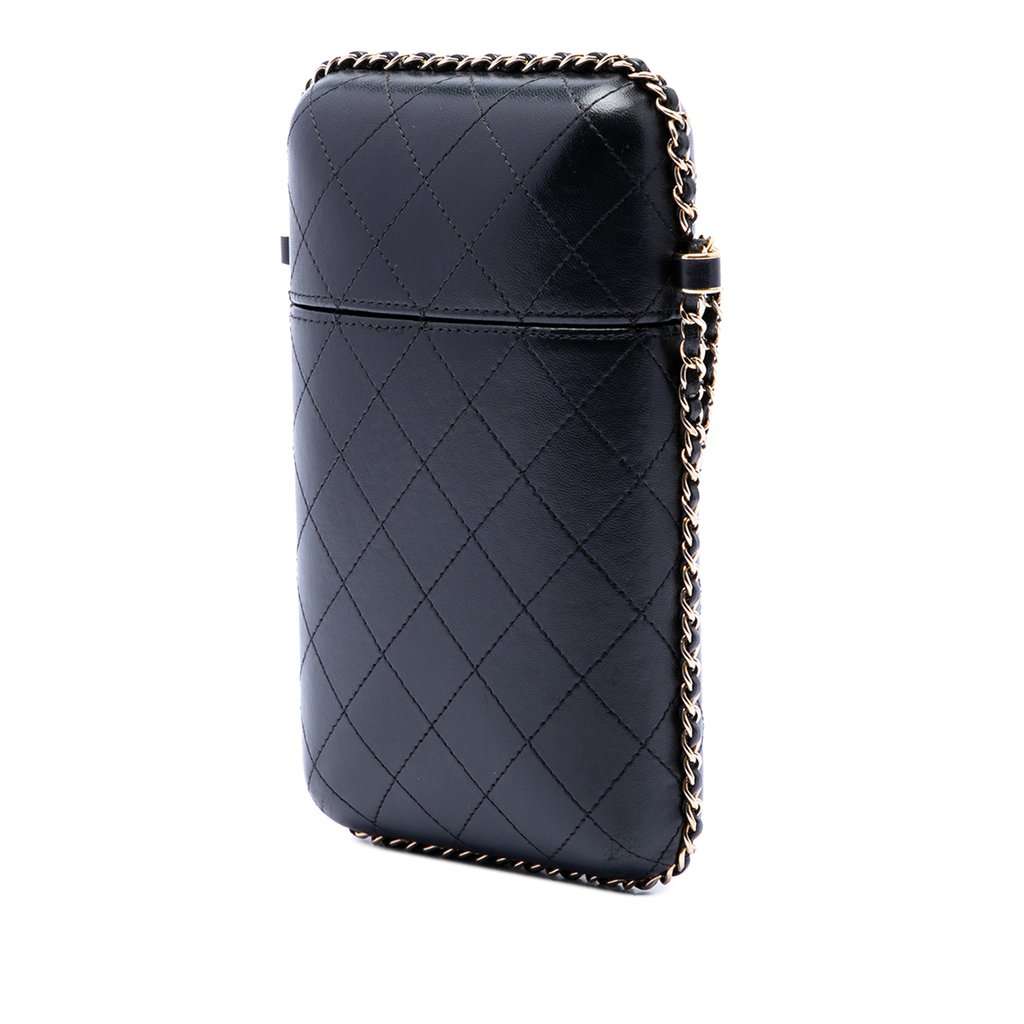 Chanel CC Quilted Lambskin Chain Around Phone Holder Black Leather Very good condition - Back View