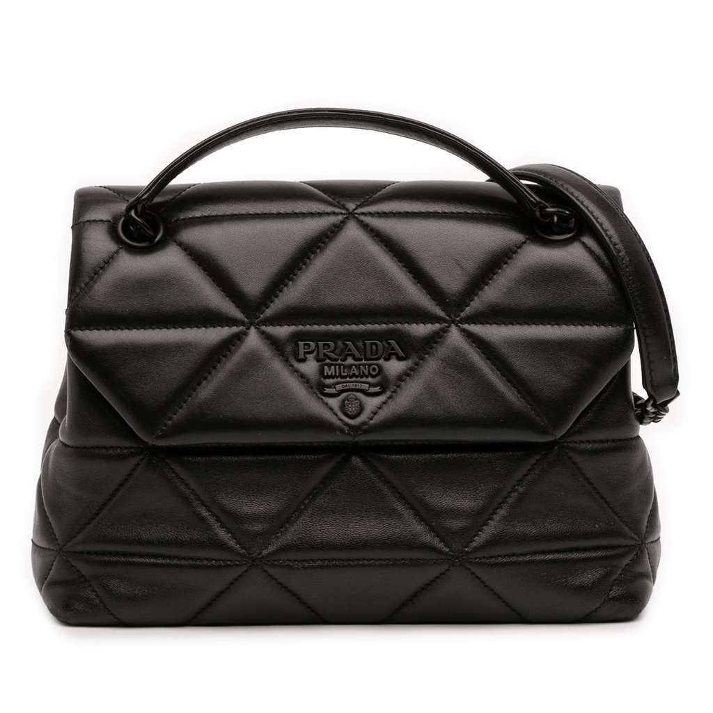 Prada Small Nappa Triangle Stitched Spectrum Flap Black Leather Very good condition - Front View