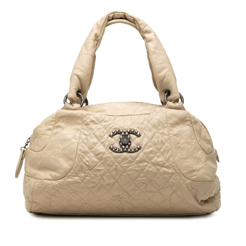 Chanel CC Quilted Aged Calfskin Coco Rider Bowling Bag Beige Leather Very good condition - Front View