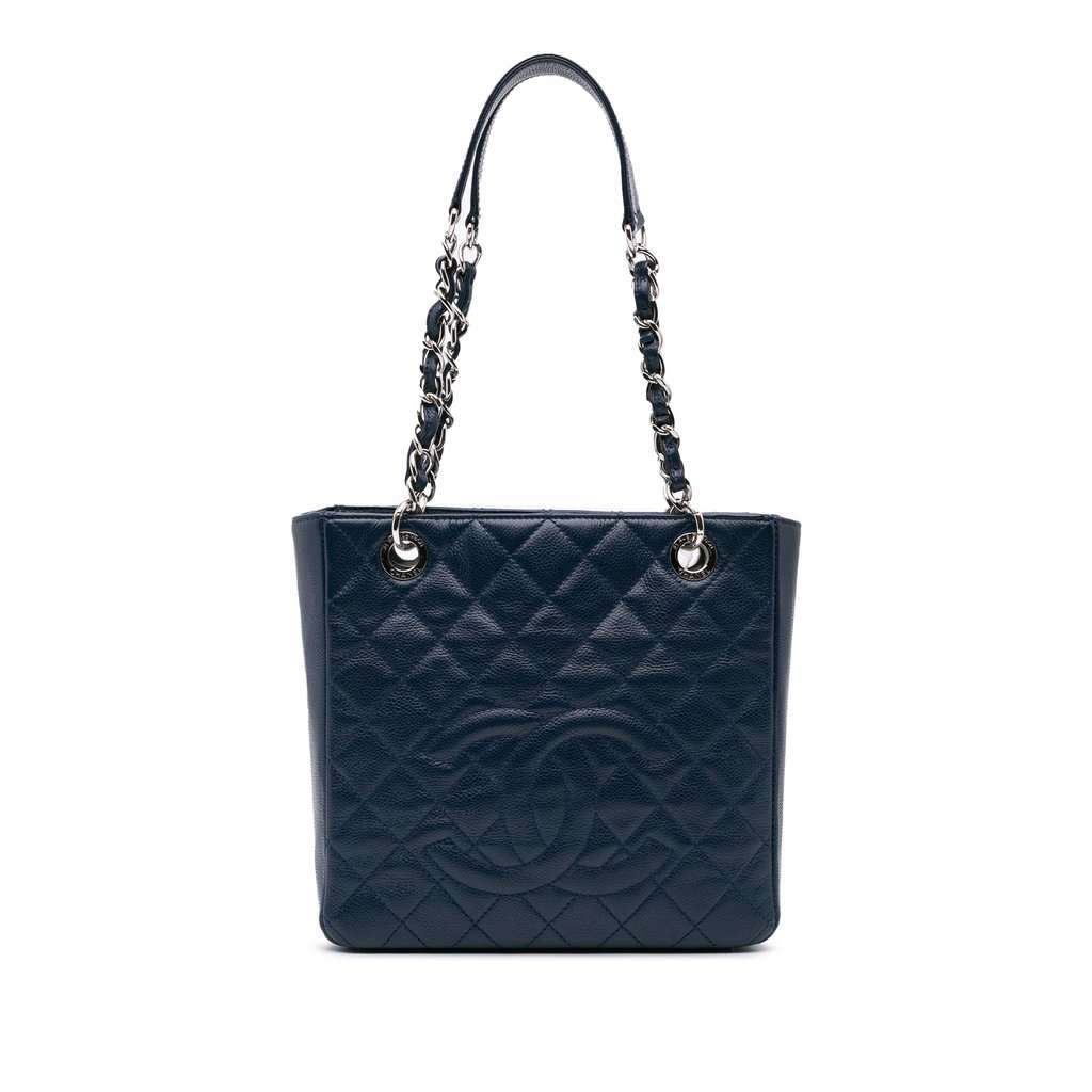 Chanel Caviar Petite Shopping Tote Blue Leather Very good condition - Front View