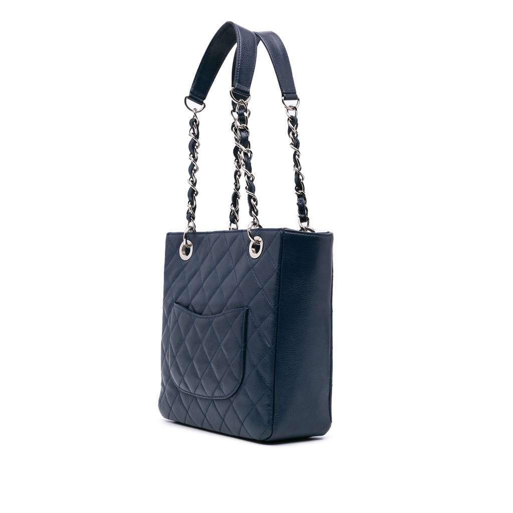 Chanel Caviar Petite Shopping Tote Blue Leather Very good condition - Back View